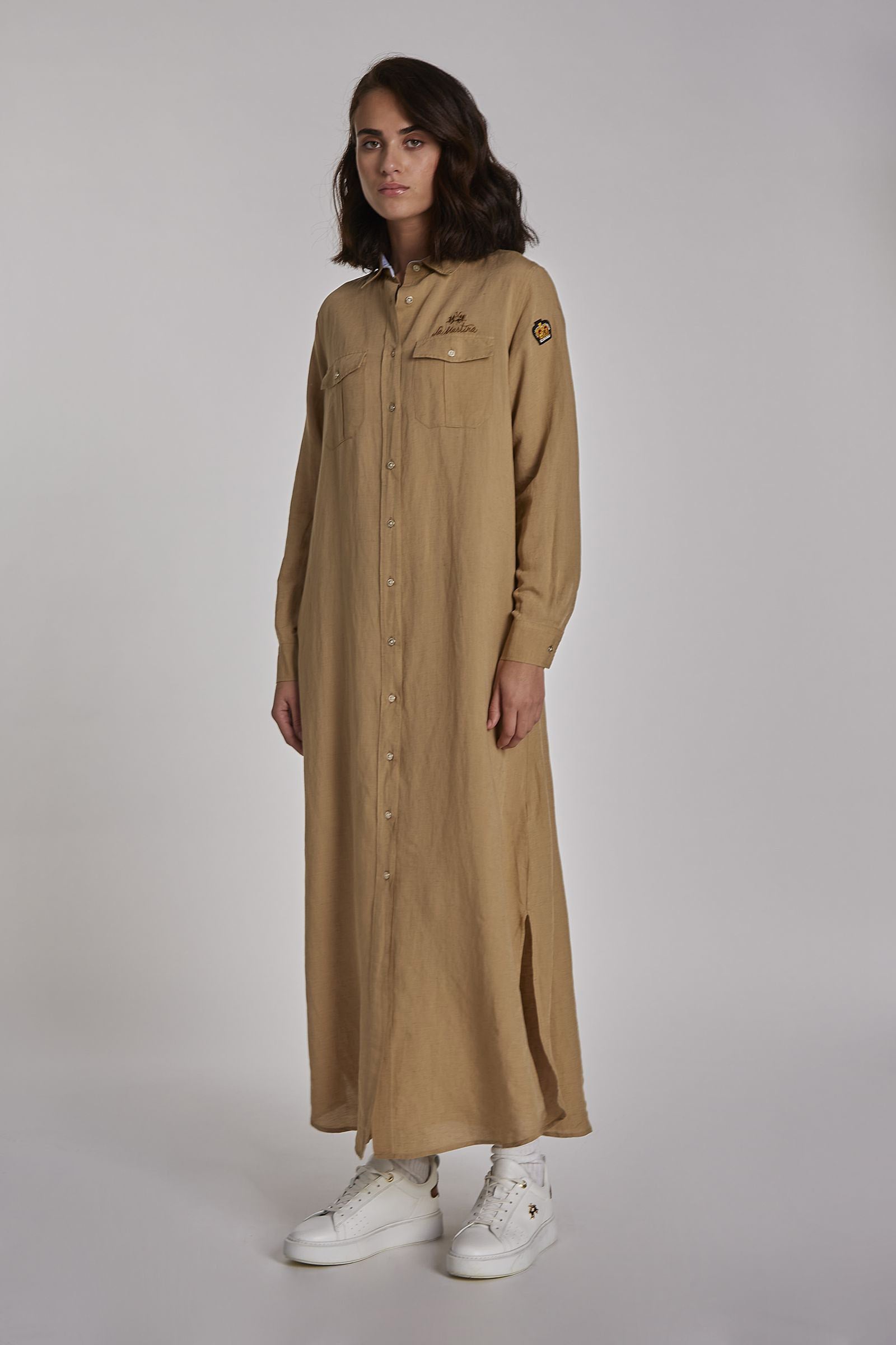 Women's regular-fit linen-blend viscose midi dress