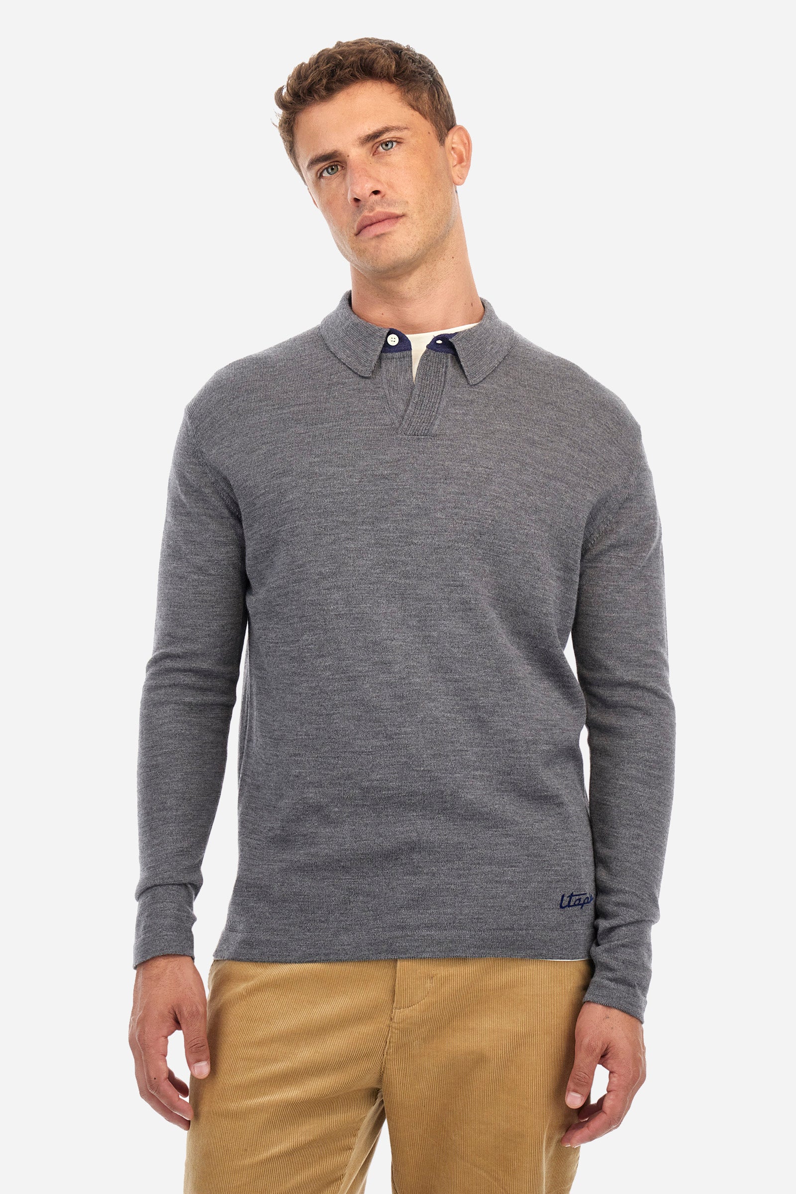 Regular fit knitted wool polo shirt - Zondy