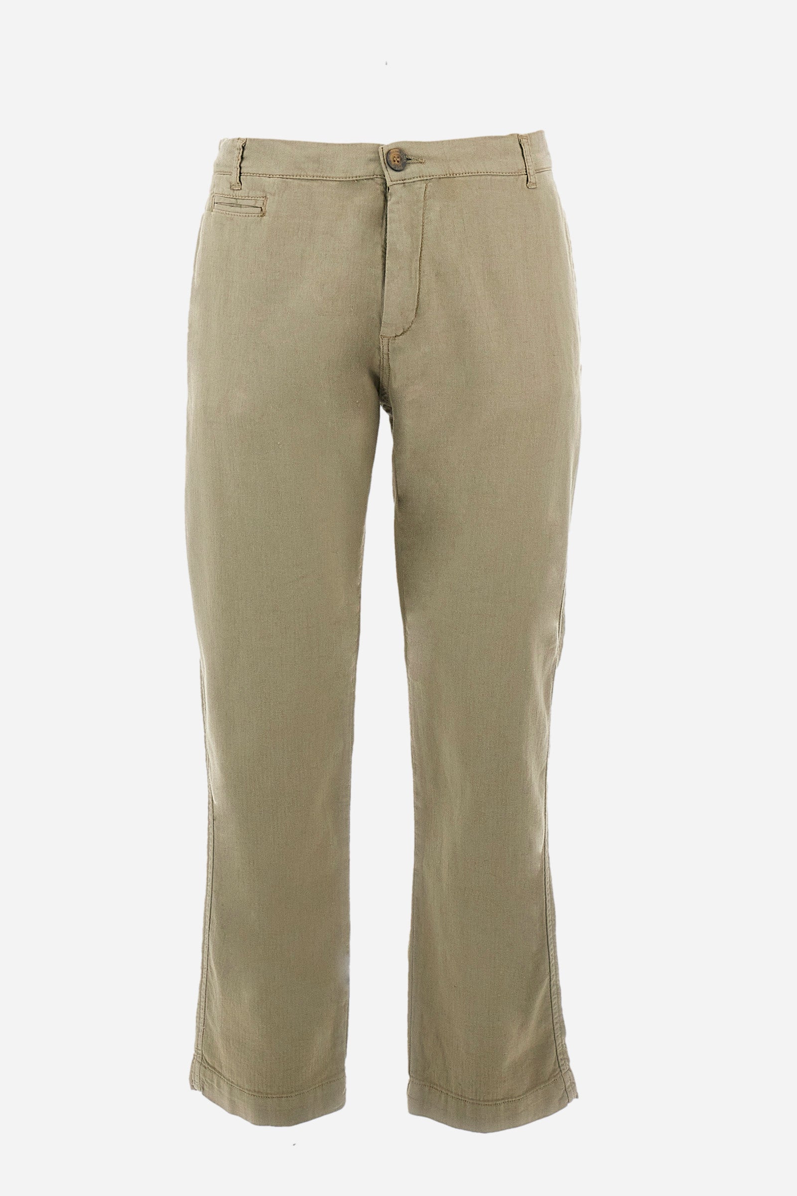 Pantalone chino regular fit in cotone e lino - Yasuhiko
