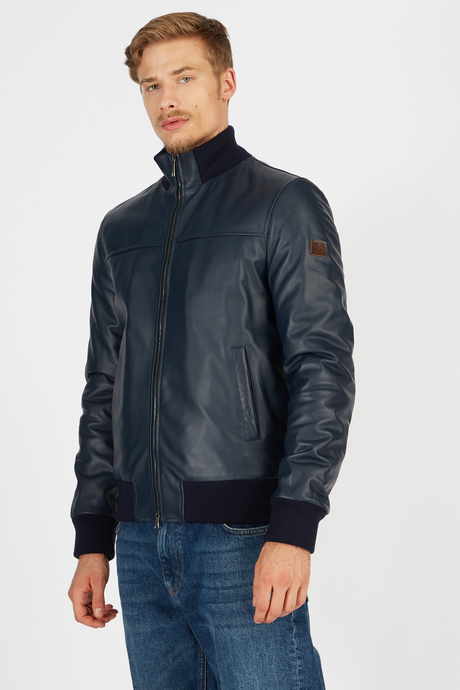 Blue Ribbon leather jacket with regular fit zip front closure