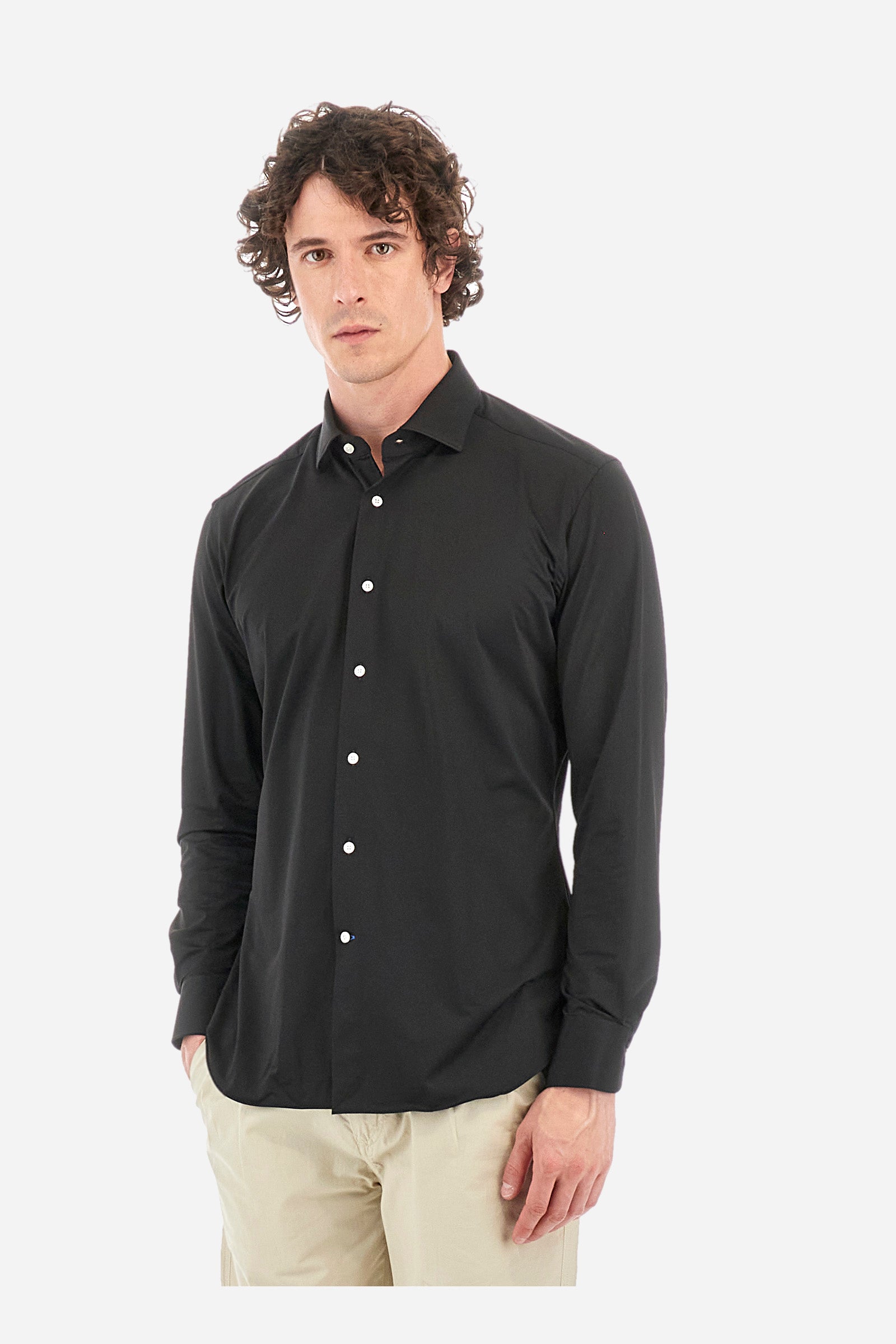 Chemise homme coupe ajustée en tissu synthétique à manches longues - Sindinio