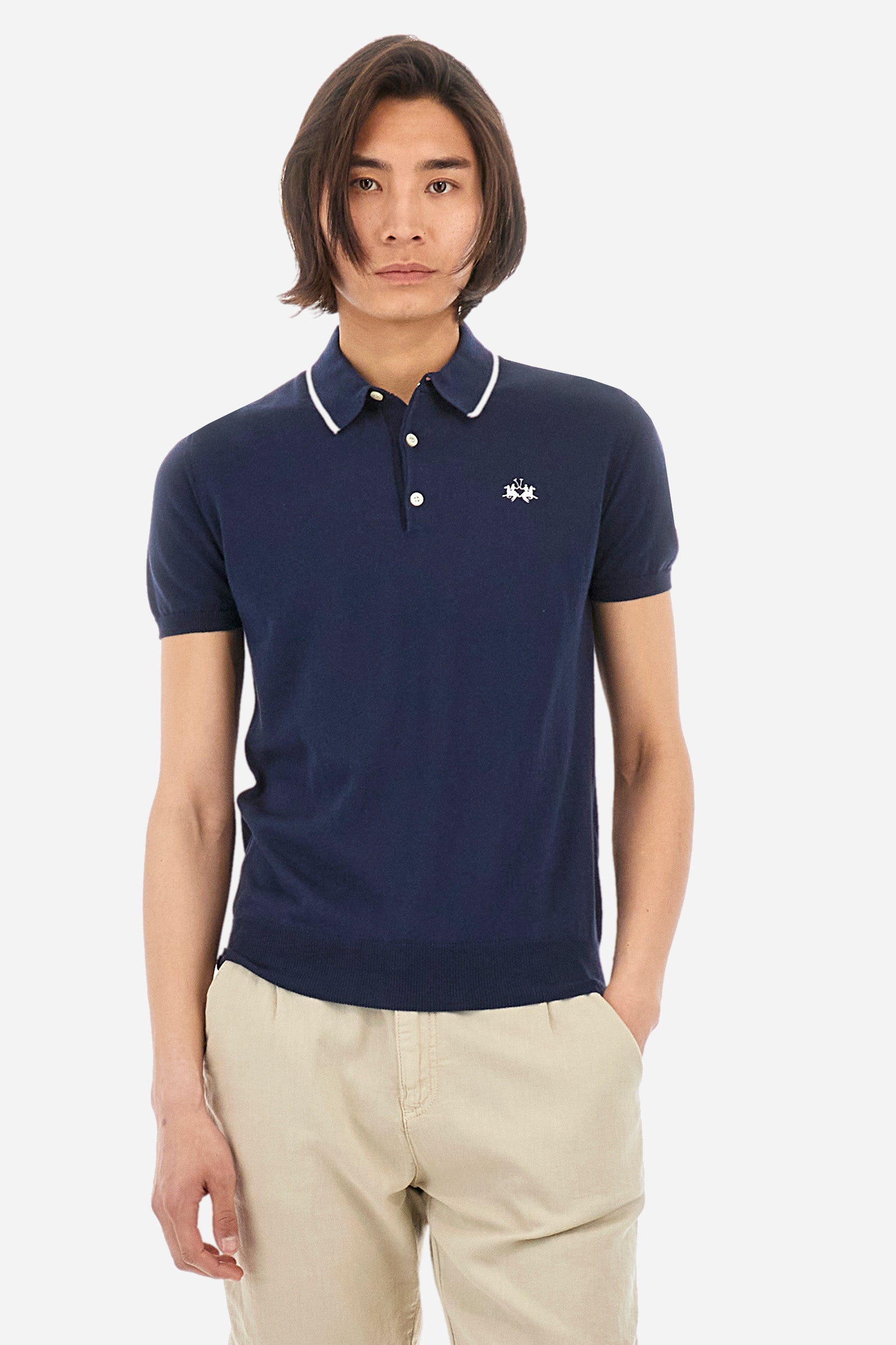 Men's short-sleeved regular-fit cotton polo shirt