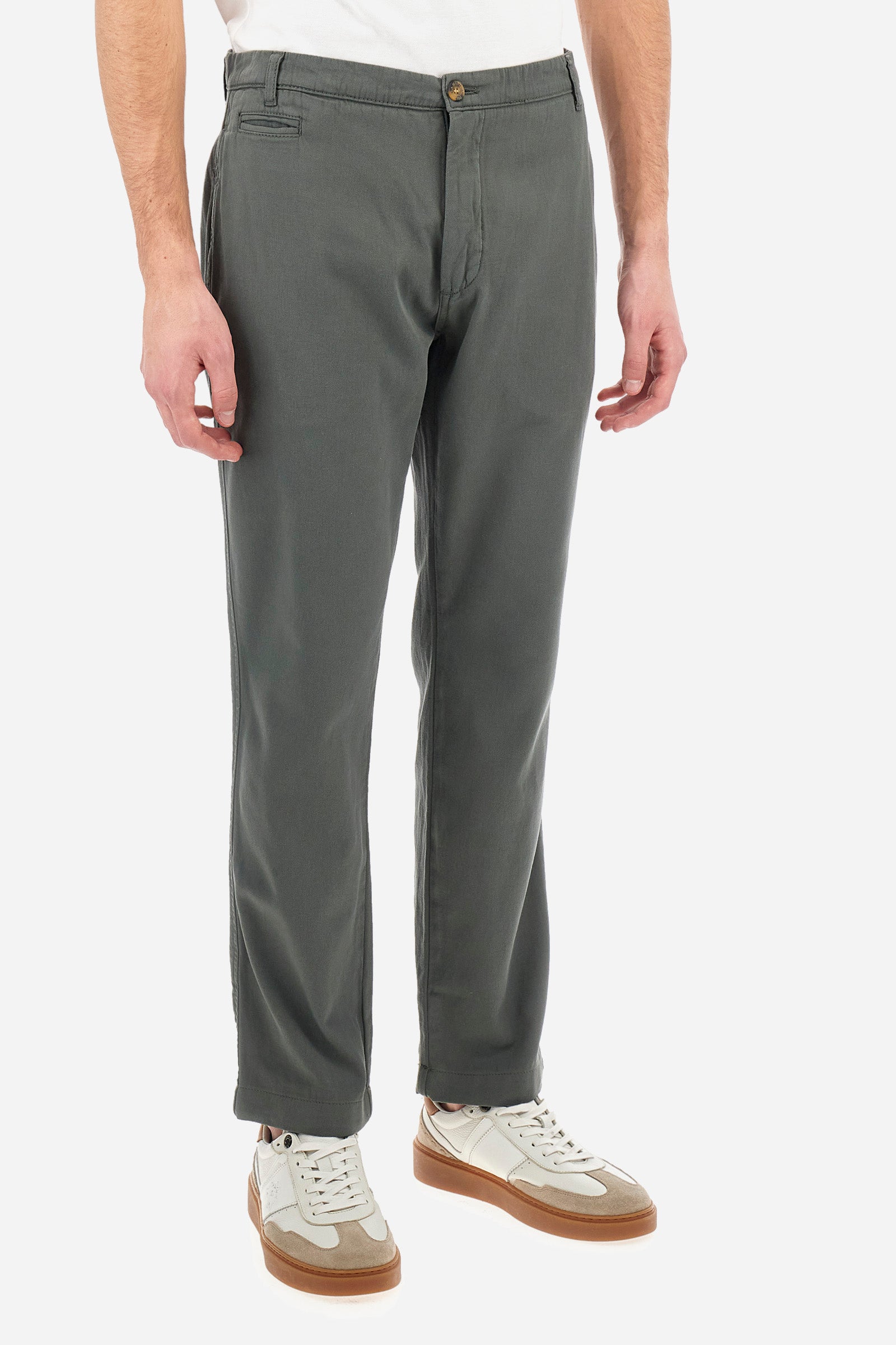 Pantalone chino in cotone e lino regular fit - Yasuhiko