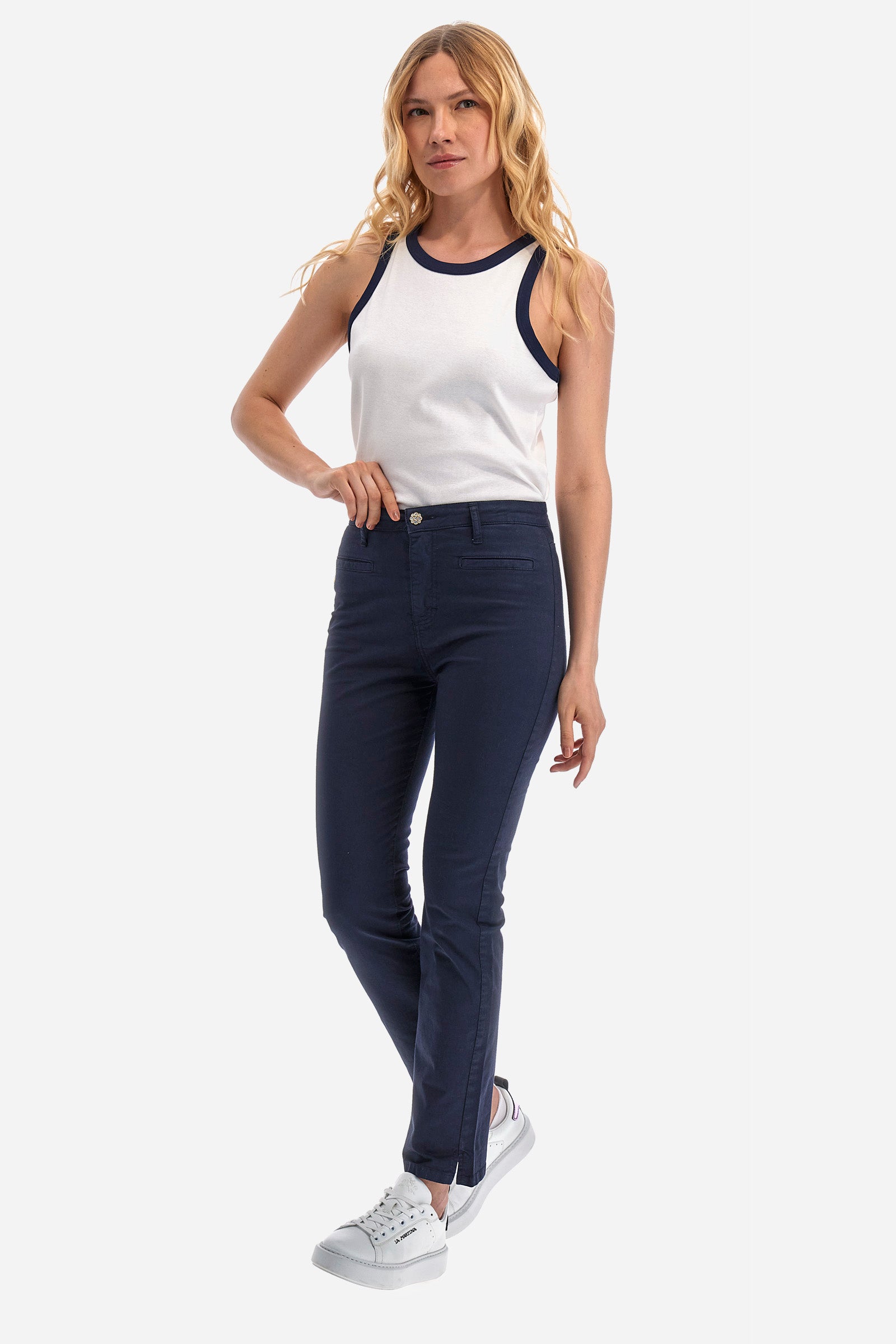 Regular-fit cigarette trousers in elasticated cotton - Yessika