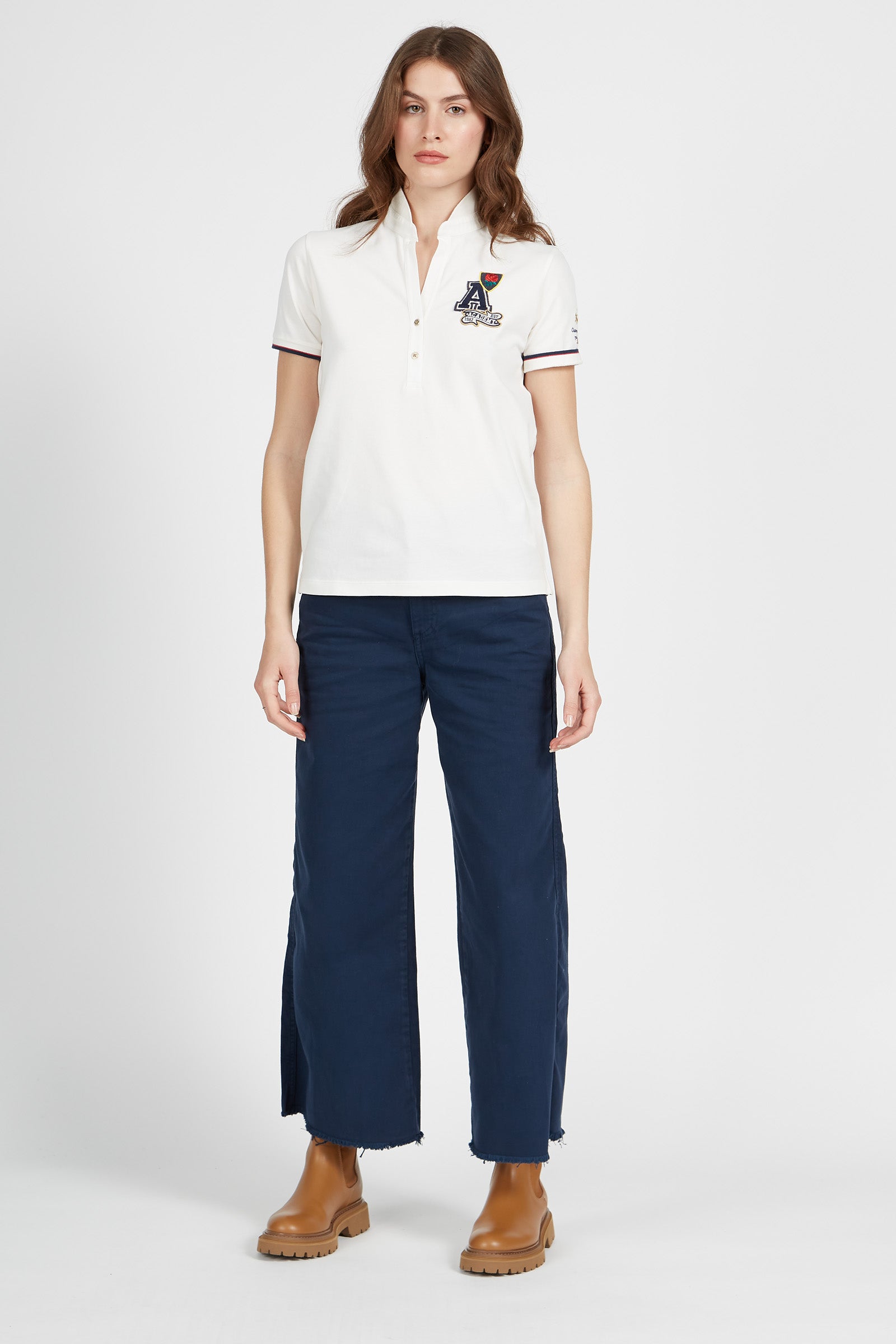 Damen-Poloshirt aus Stretch-Baumwolle mit kurzen Ärmeln