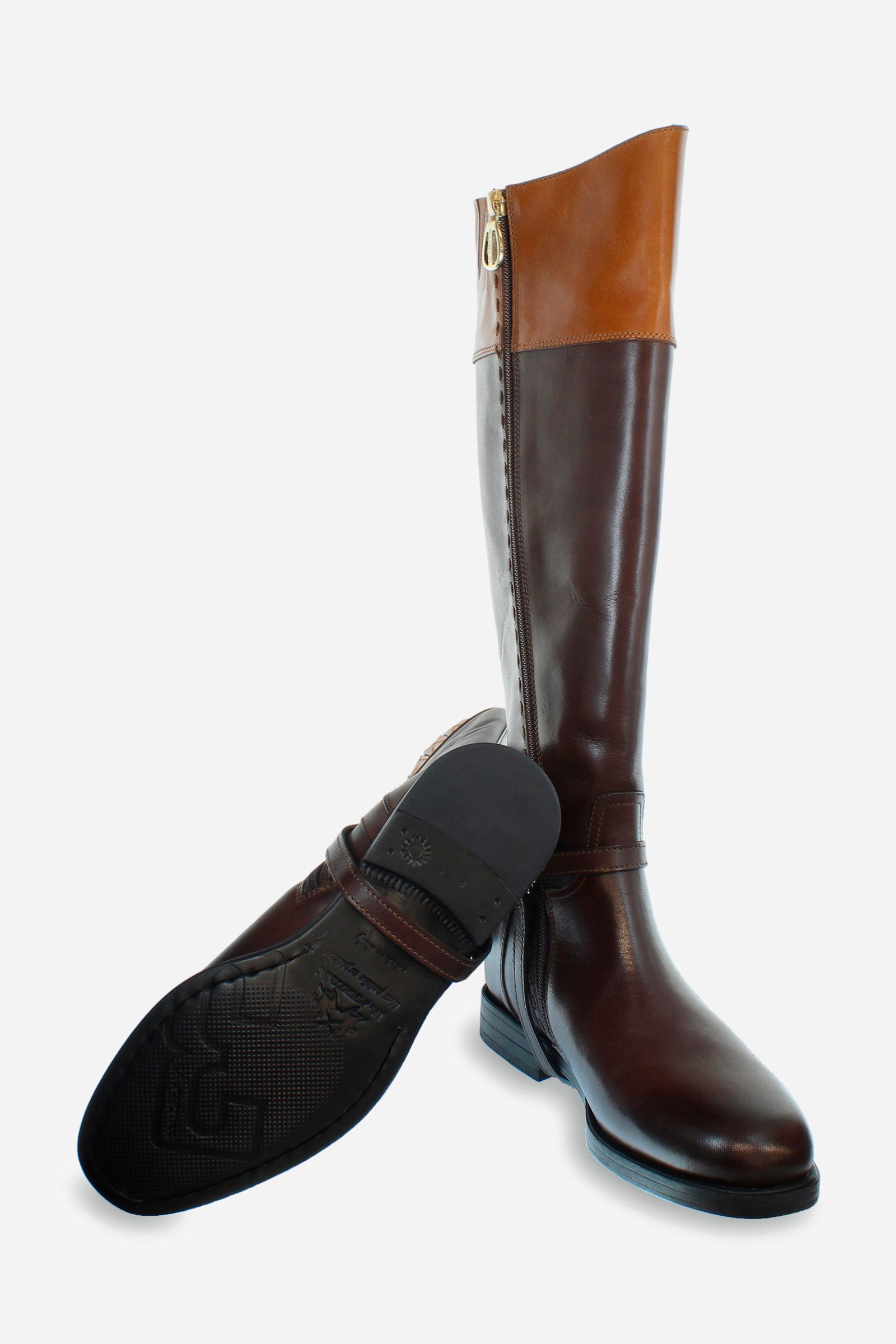 Bottes pour femme en cuir bicolore