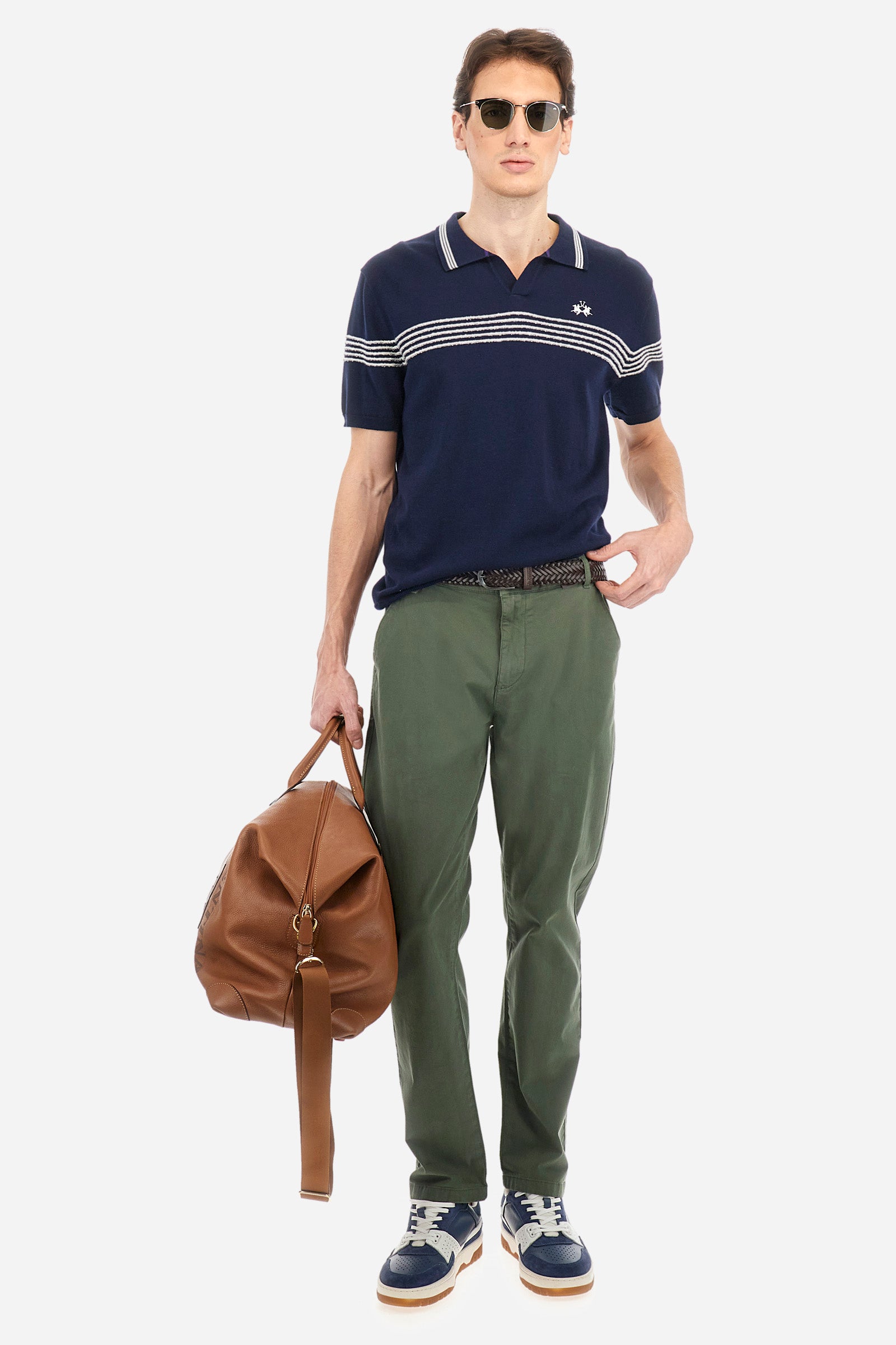 Regular-fit elasticated cotton chino trousers - Siard