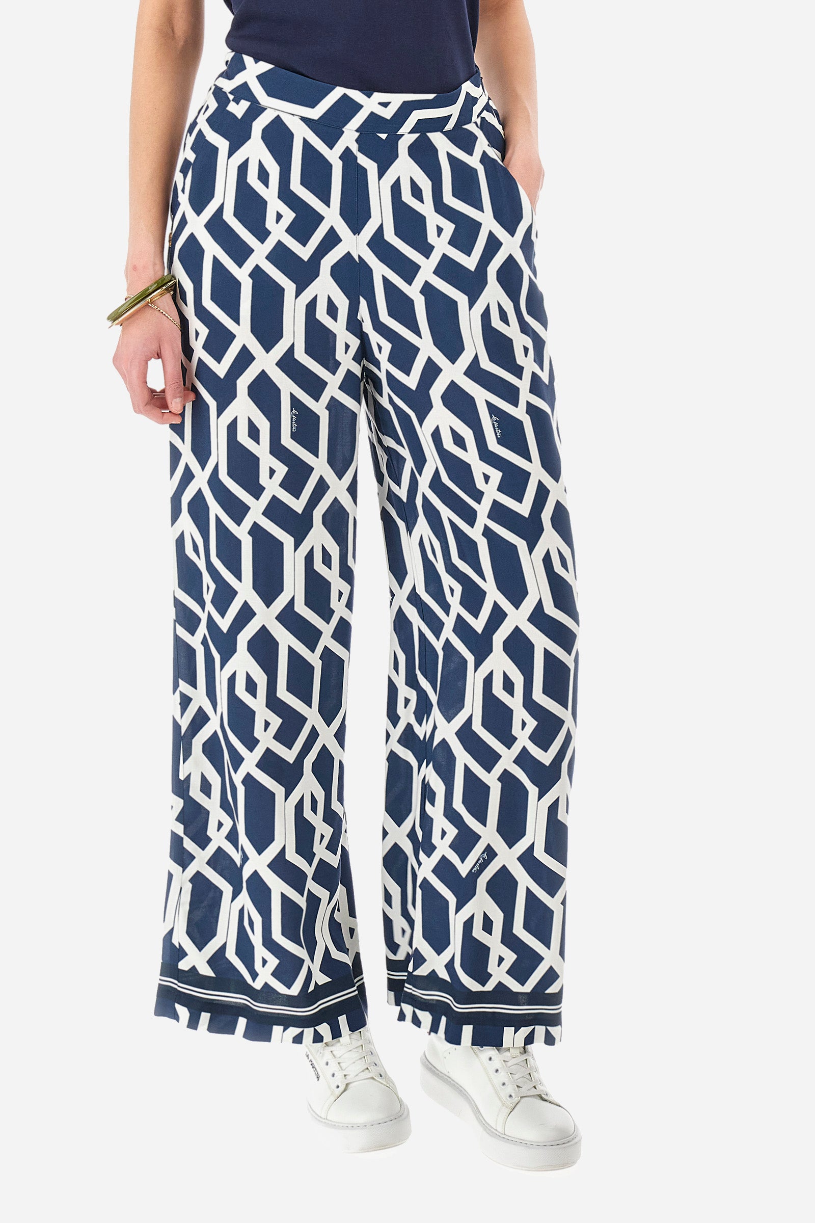Regular-fit palazzo trousers in a synthetic fabric - Yeshodhana