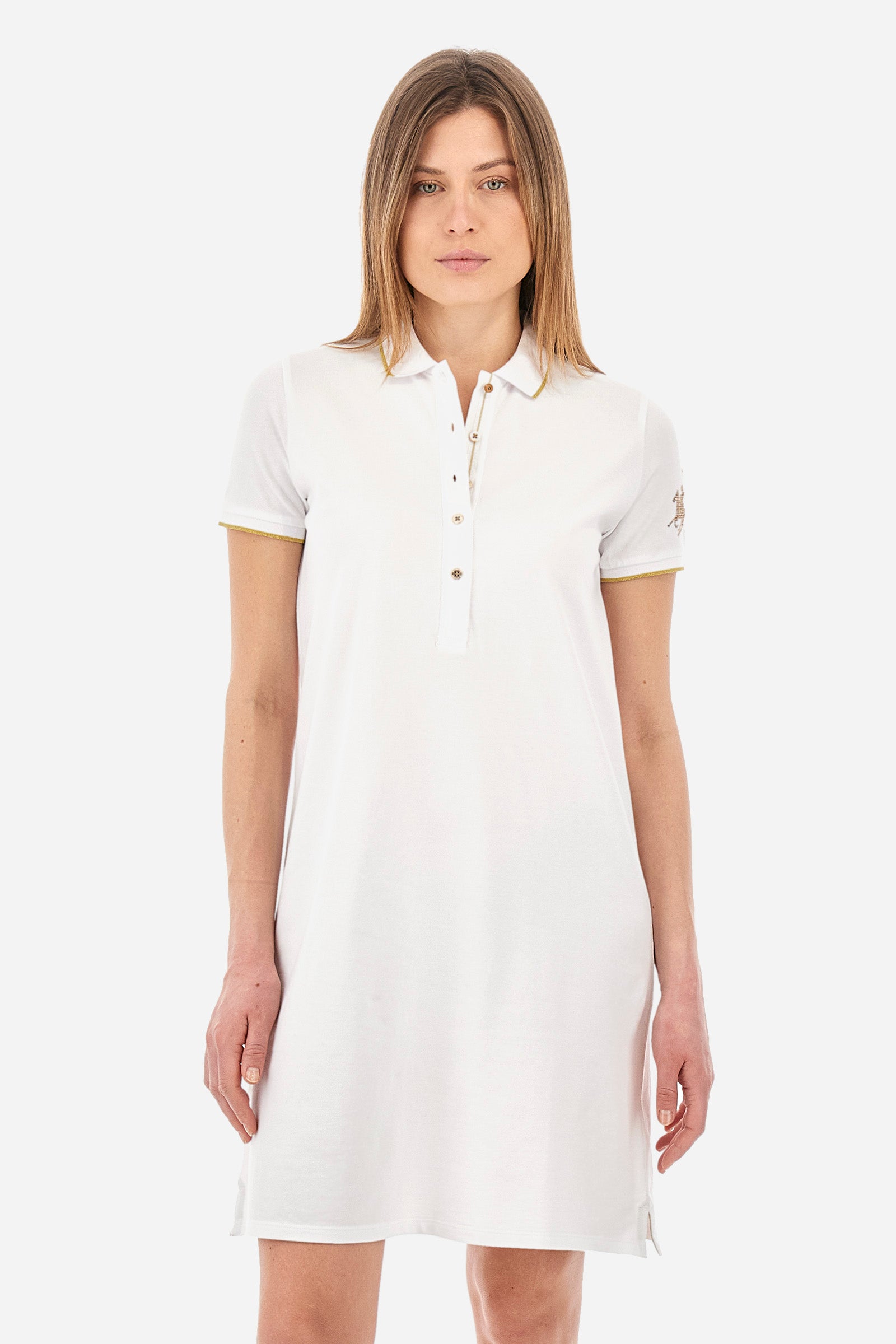 Kurzärmeliges Kleid aus Stretch-Baumwolle Regular Fit – Yashila