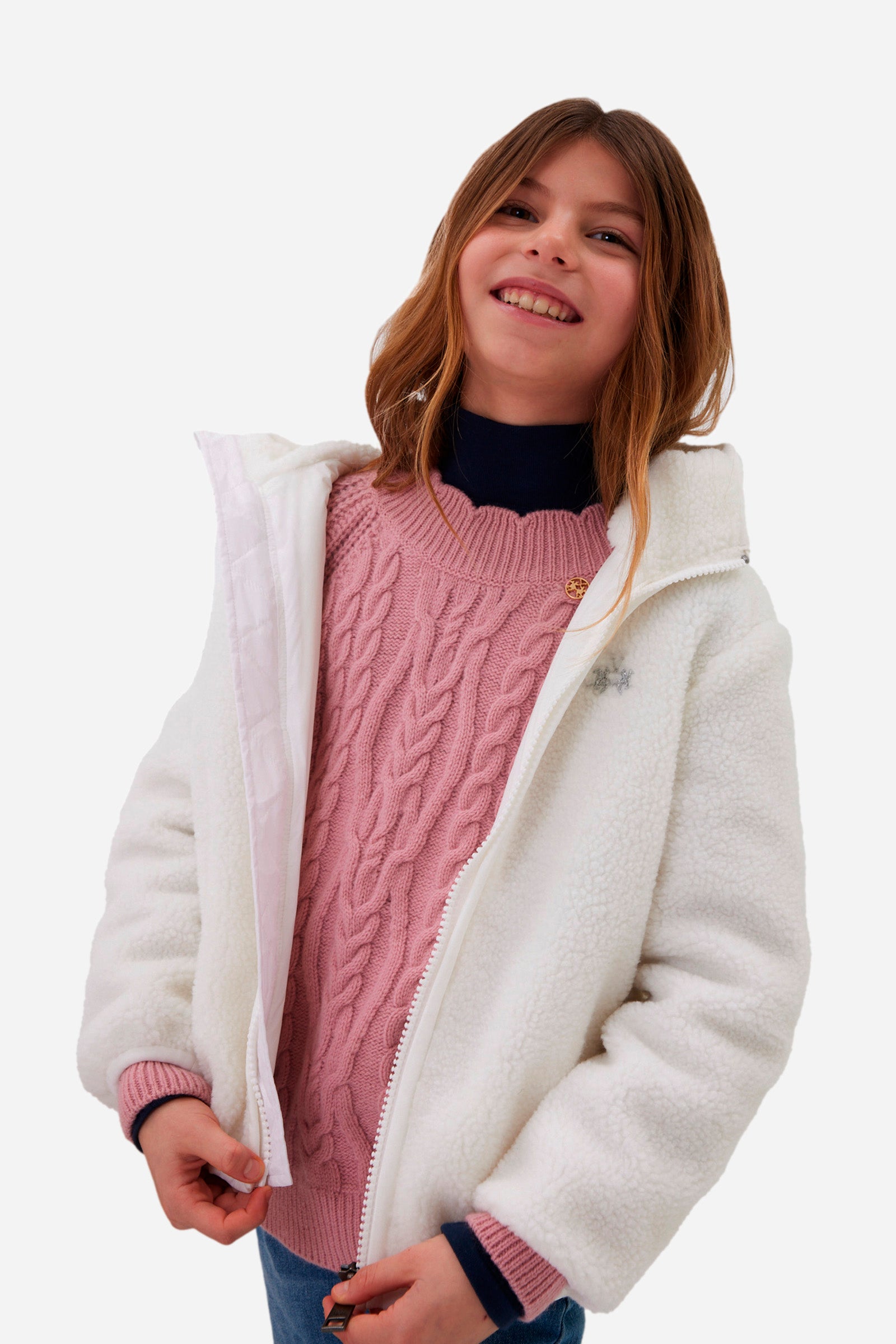 Two-tone plush-effect girls' jacket