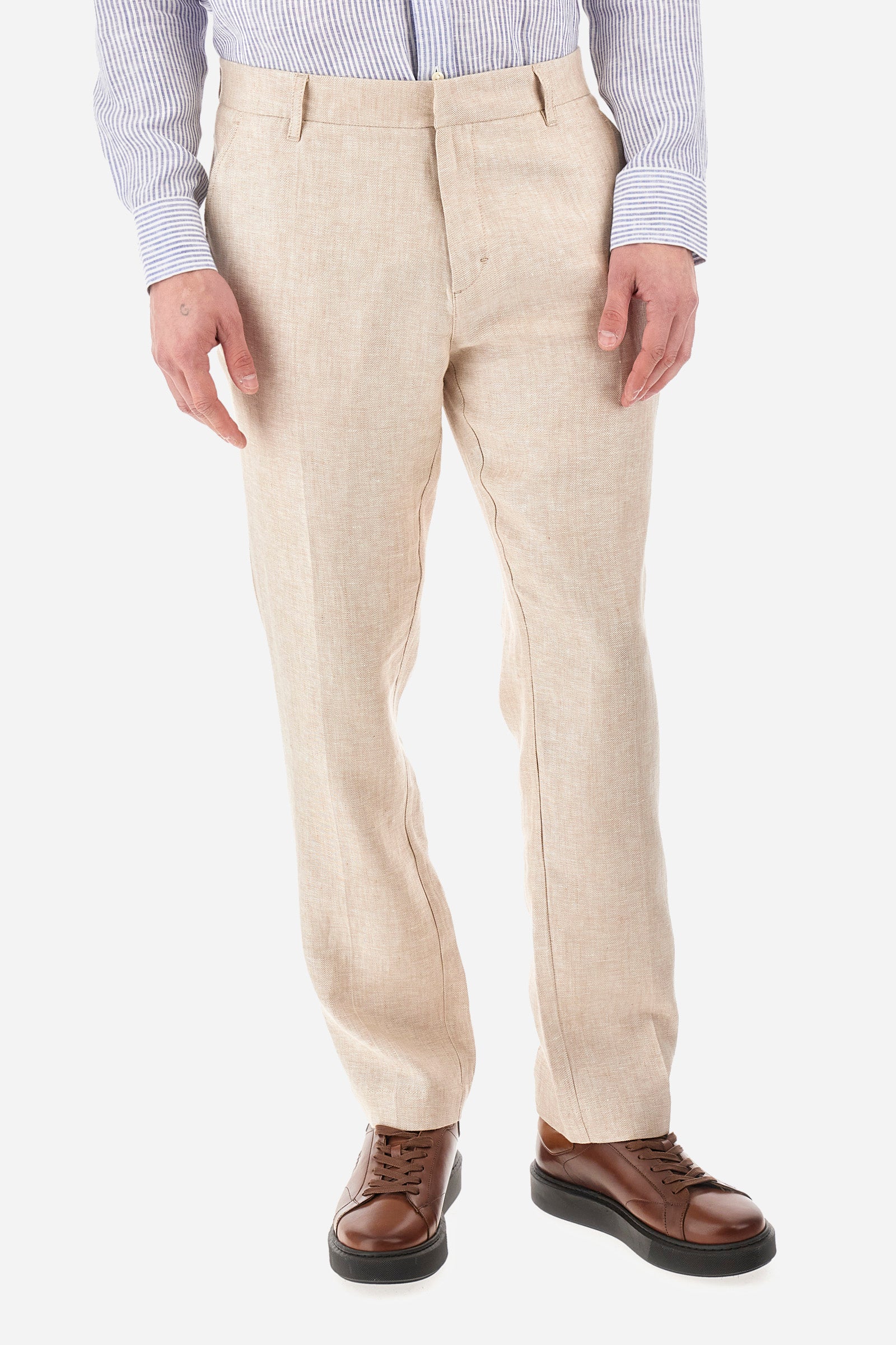 Pantalone chino regular fit in lino - Yngraham