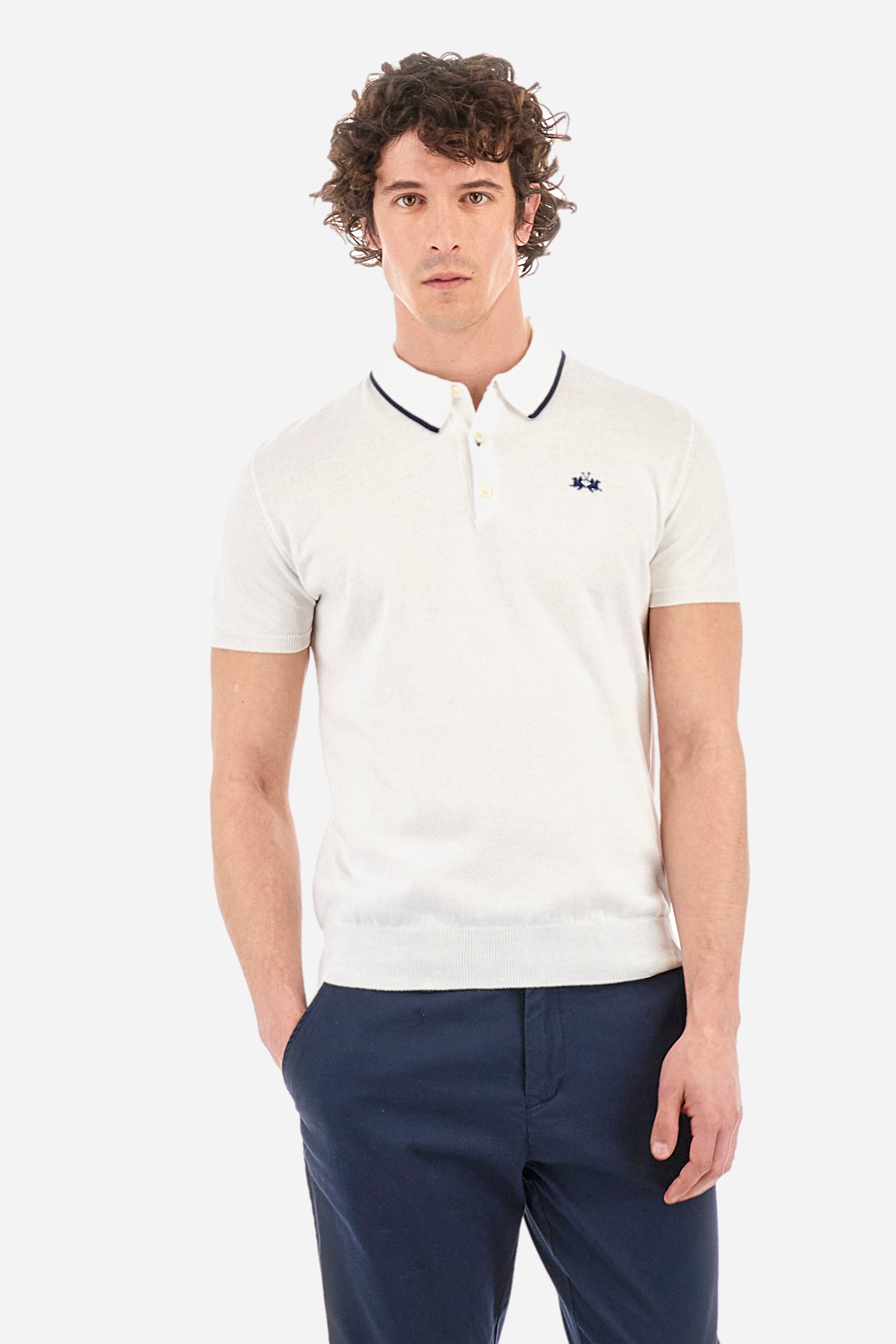 Men's short-sleeved regular-fit cotton polo shirt