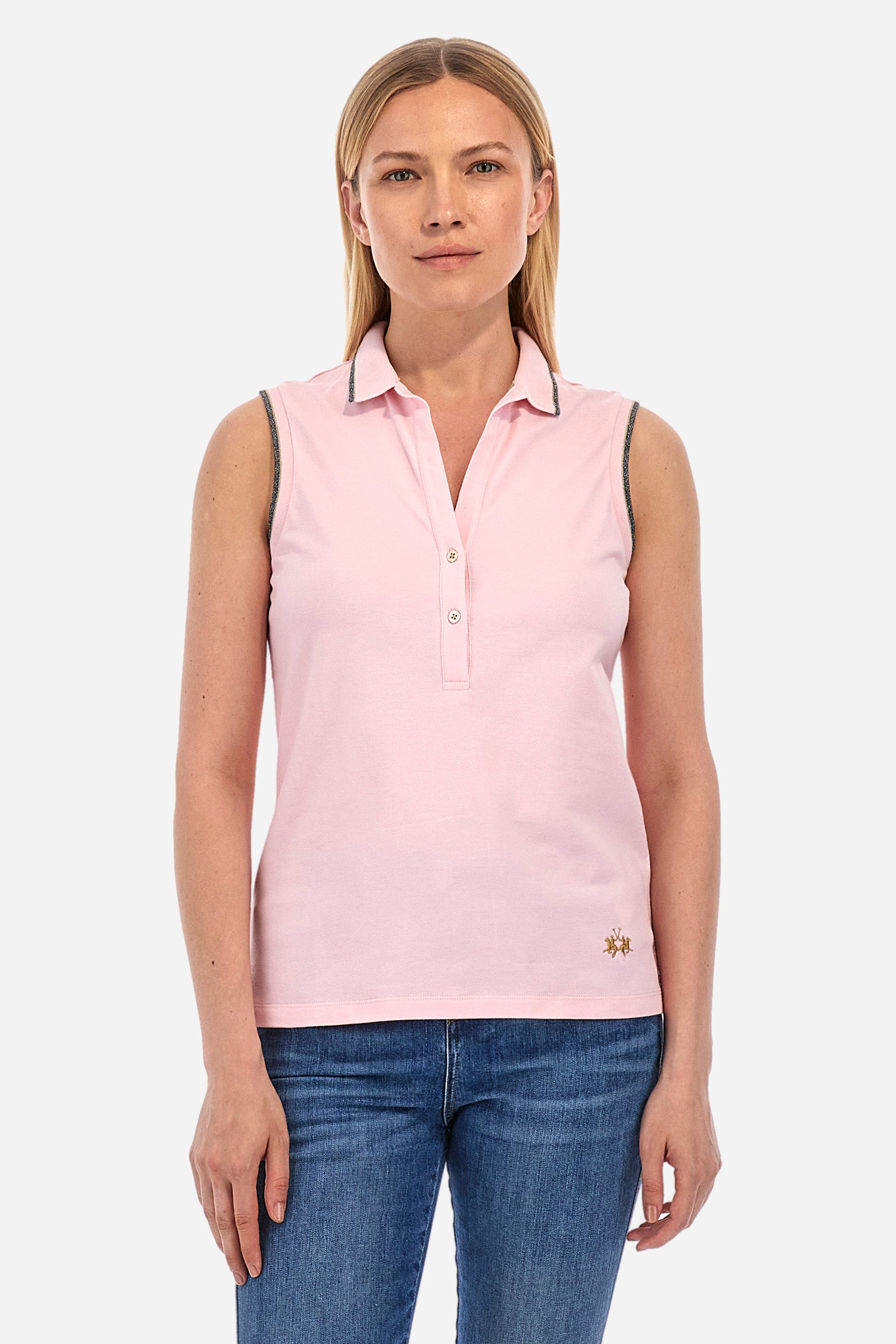 Regular-fit sleeveless polo shirt in elasticated cotton - Yessenia