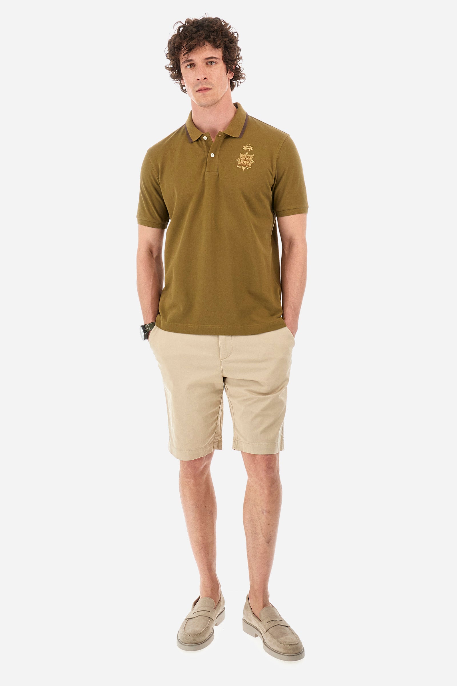 Regular-fit polo shirt in elasticated cotton - Yoel