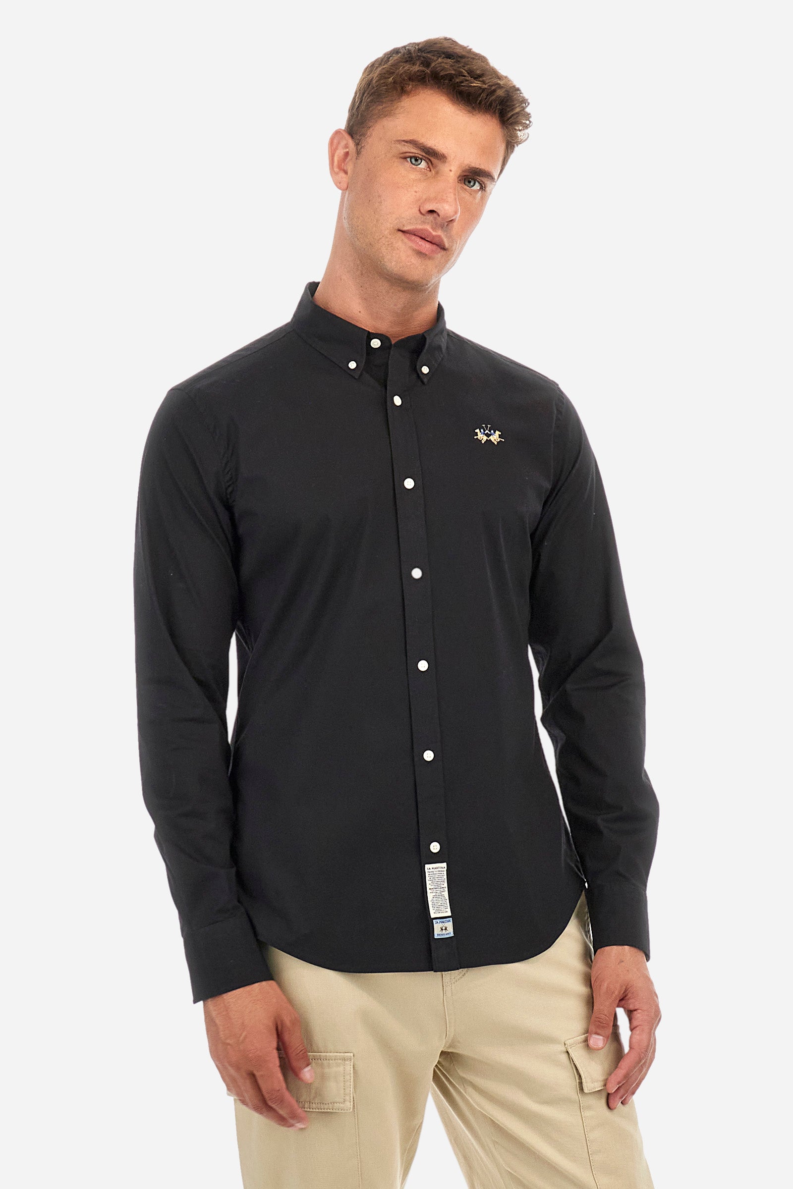 Slim-fit shirt in elasticated cotton - Leon