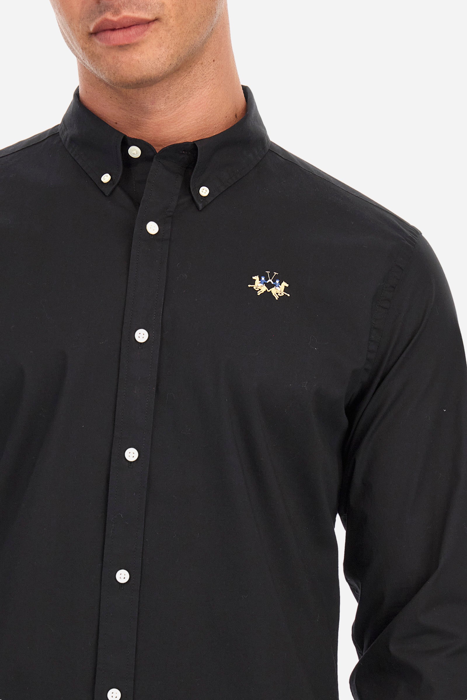 Slim-fit shirt in elasticated cotton - Leon