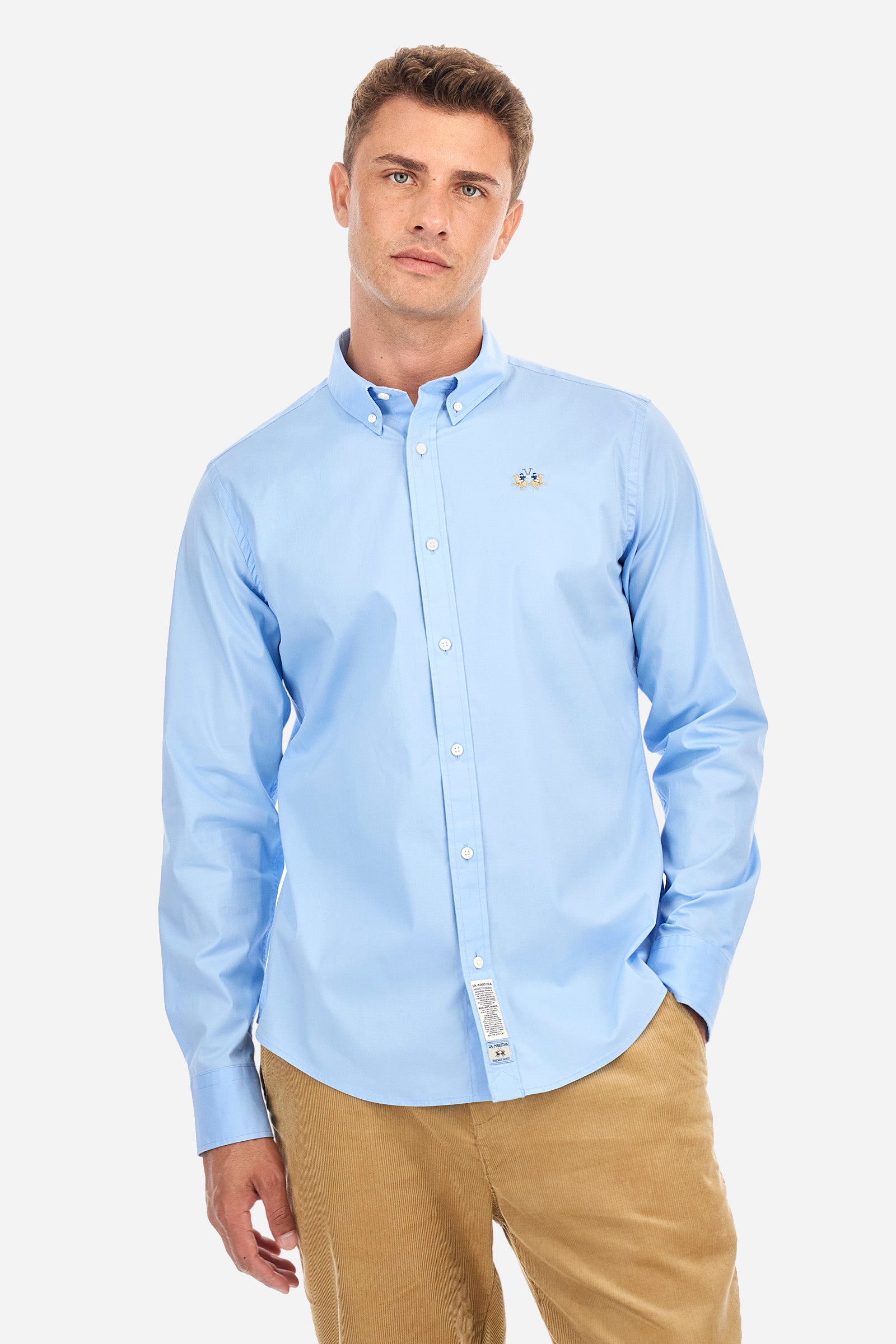 Slim-fit shirt in elasticated cotton - Leon