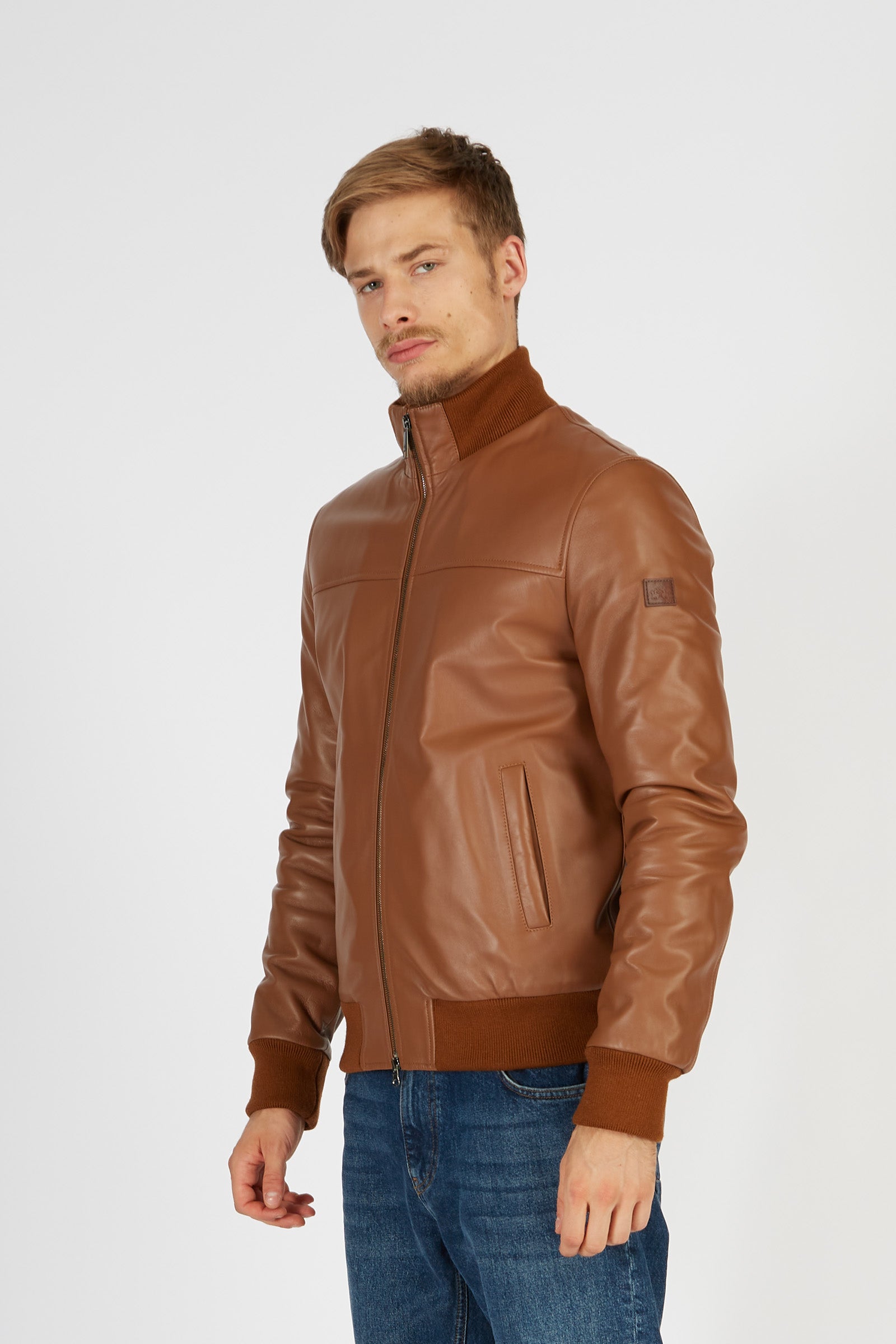 Blue Ribbon leather jacket with regular fit zip front closure