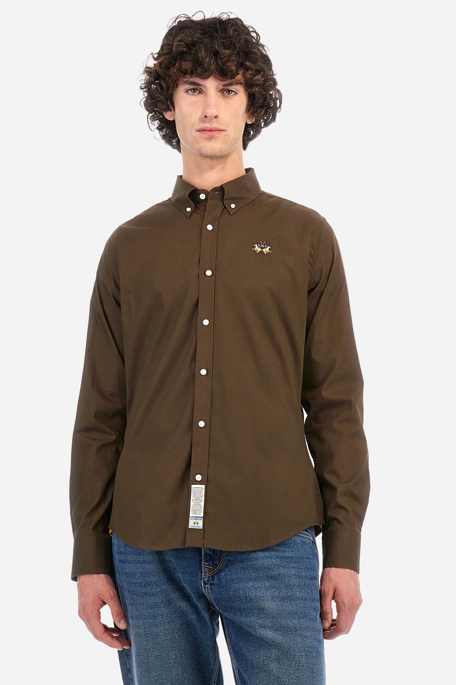 Slim-fit shirt in elasticated cotton - Leon