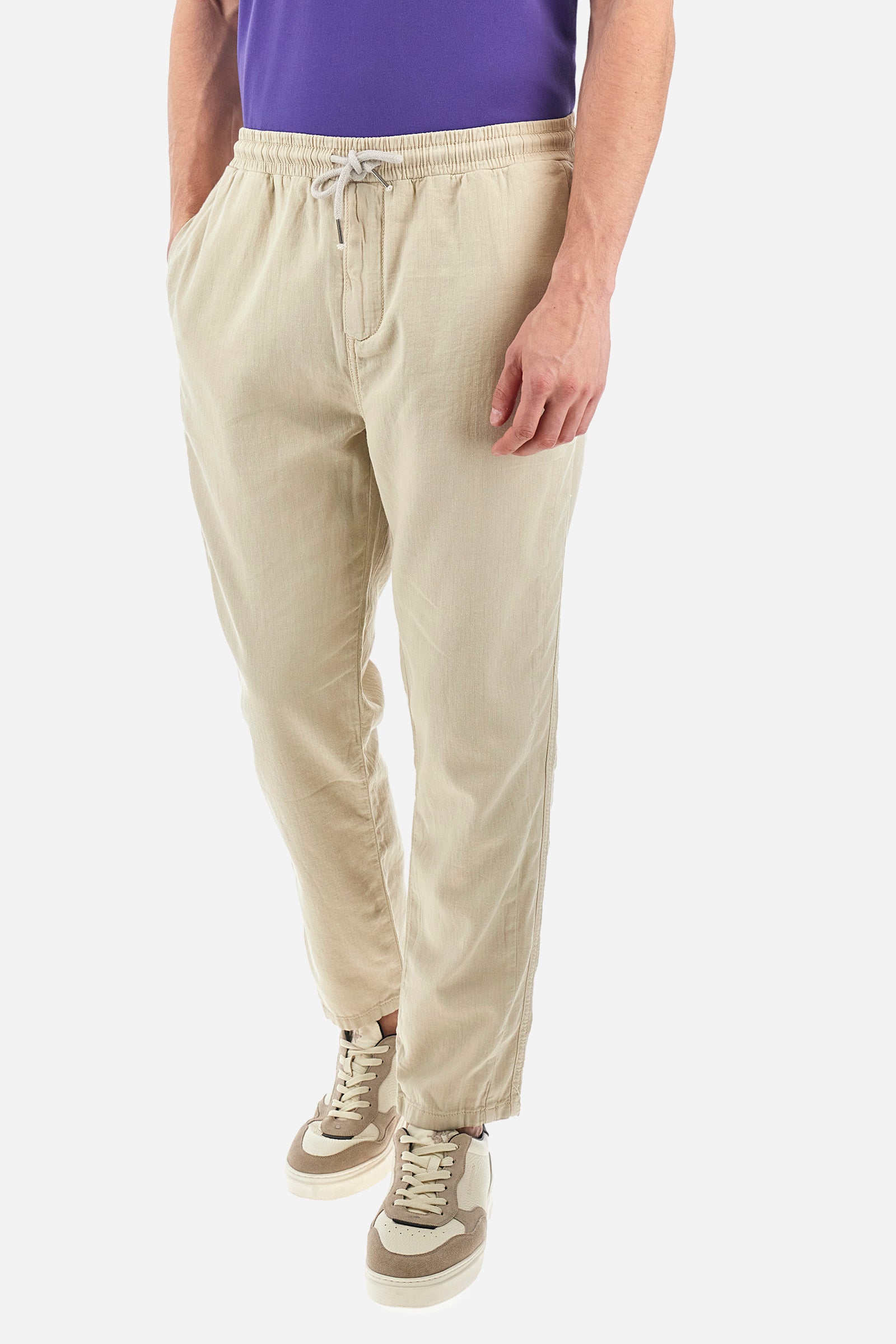 Pantalone regular fit in cotone e lino - Vann