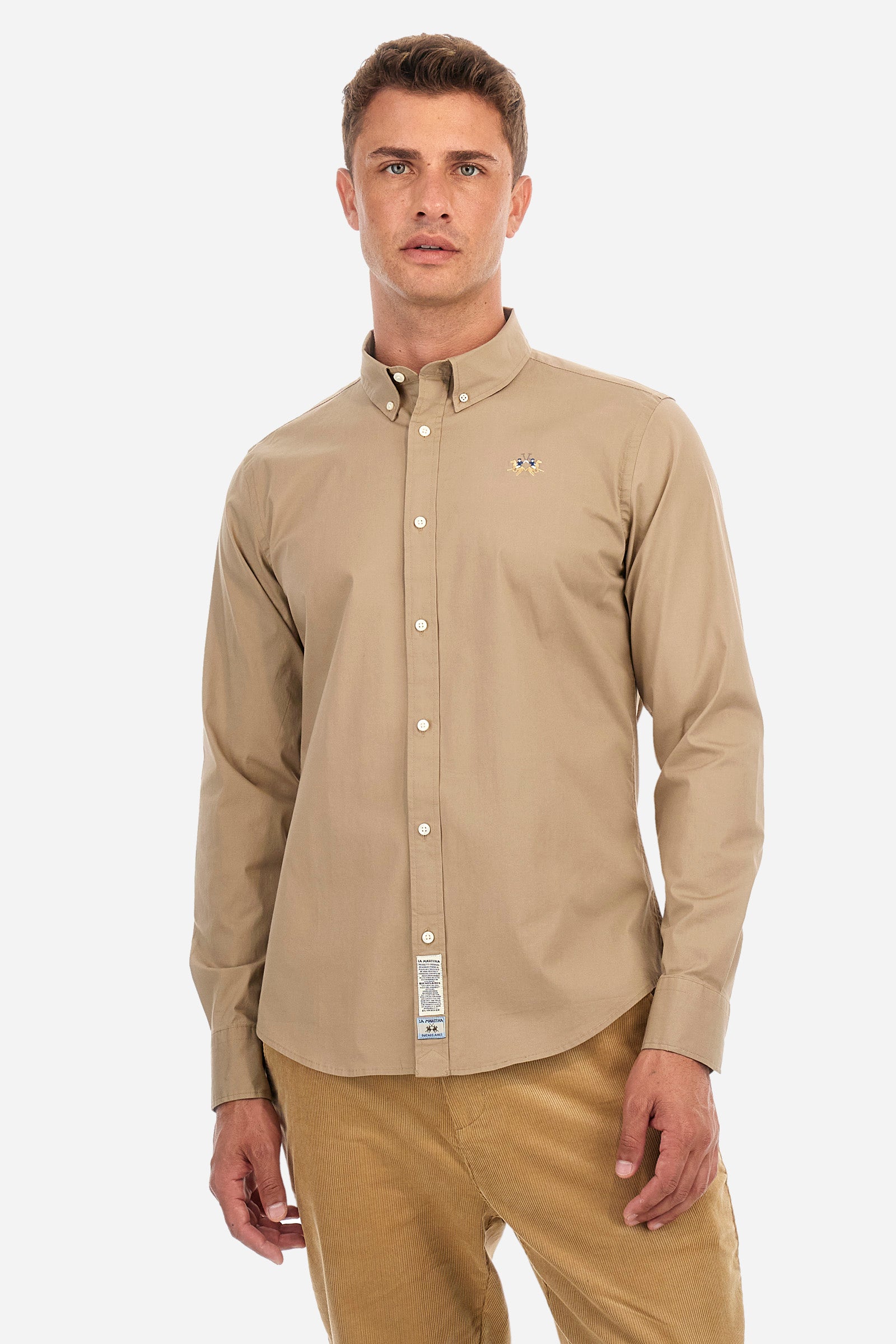 Camicia slim fit in cotone elasticizzato - Leon