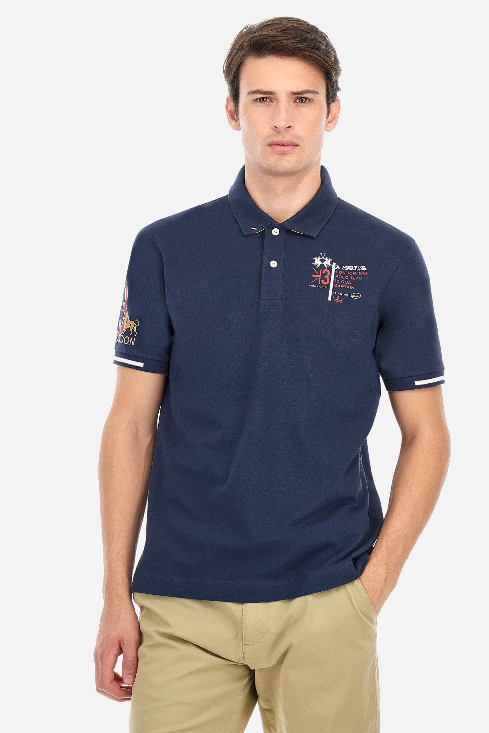 Poloshirt aus Strech-Piqué-Baumwolle mit normaler Passform – Alfredo