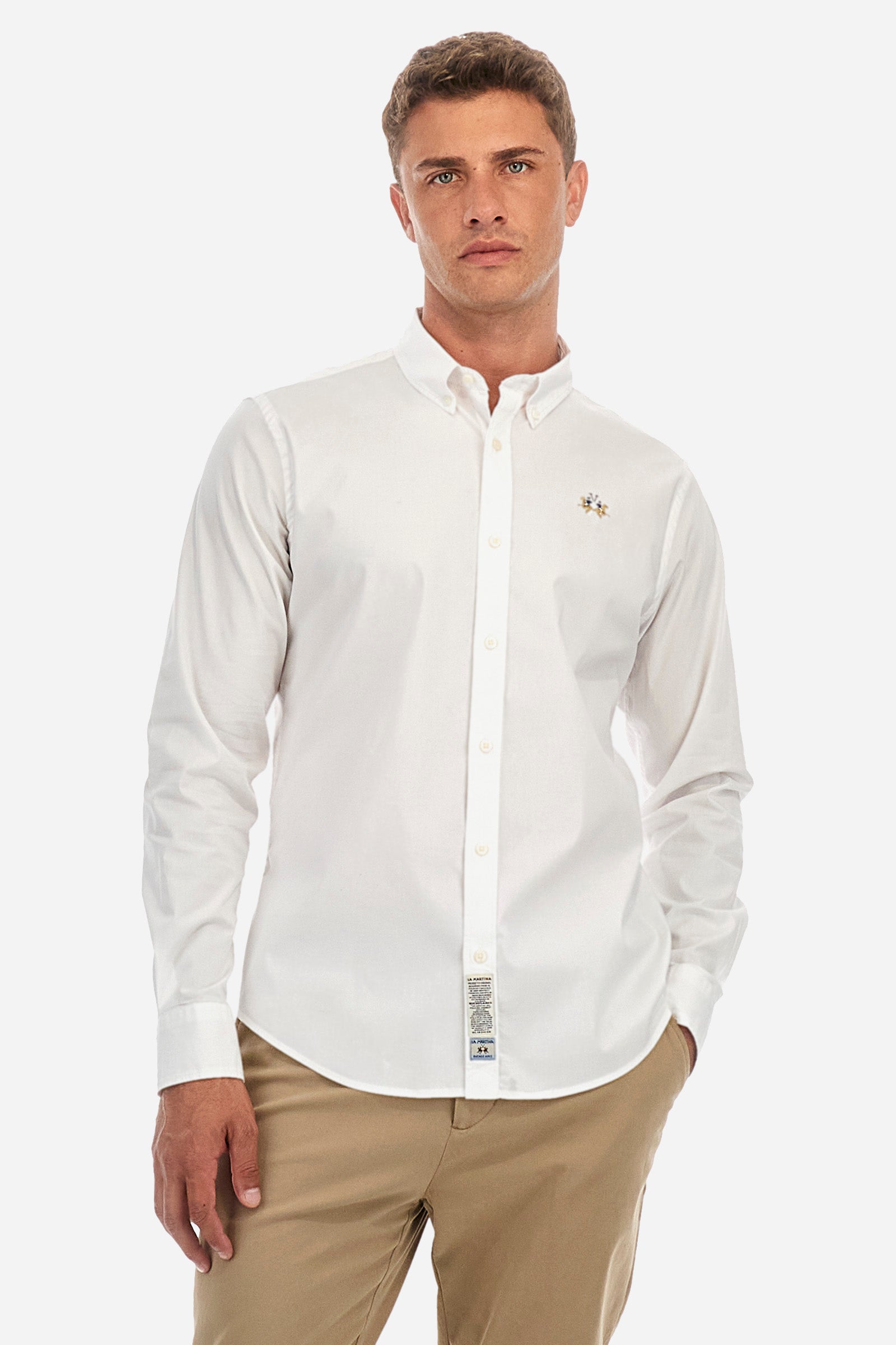 Slim-fit shirt in elasticated cotton - Leon