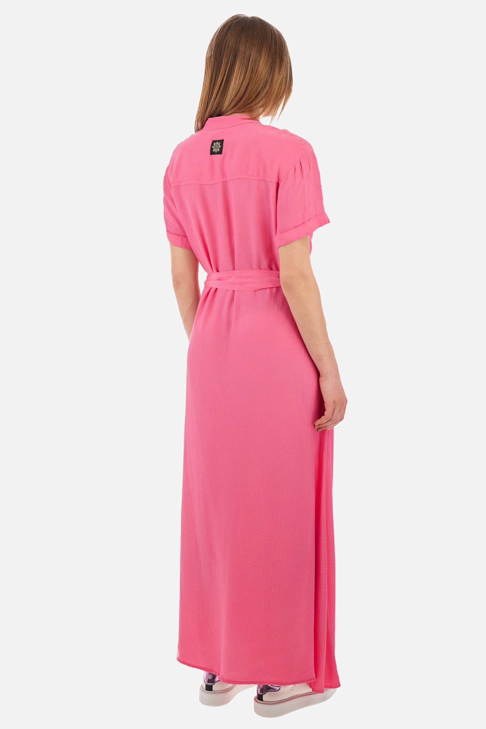 Regular-fit short-sleeved dress in synthetic fabric - Yazenia