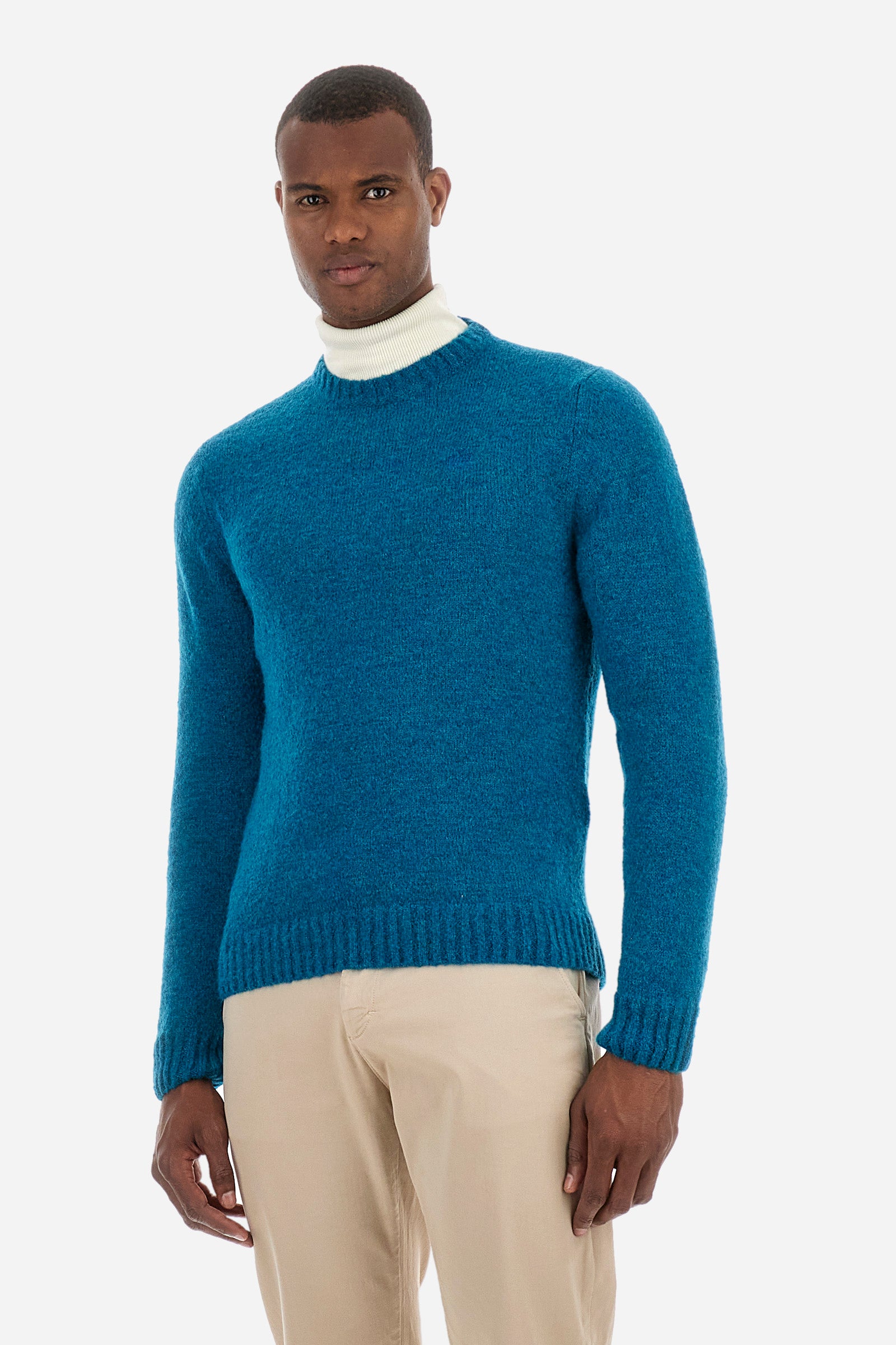 Men’s Blue Ribbon Long Sleeve Sweater in Regular Fit Alpaca Blend